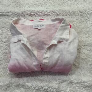 NWT Bella Dahl Womens Linen Buttoned Ombre Print Collared Blouse Pink Sz L Soft